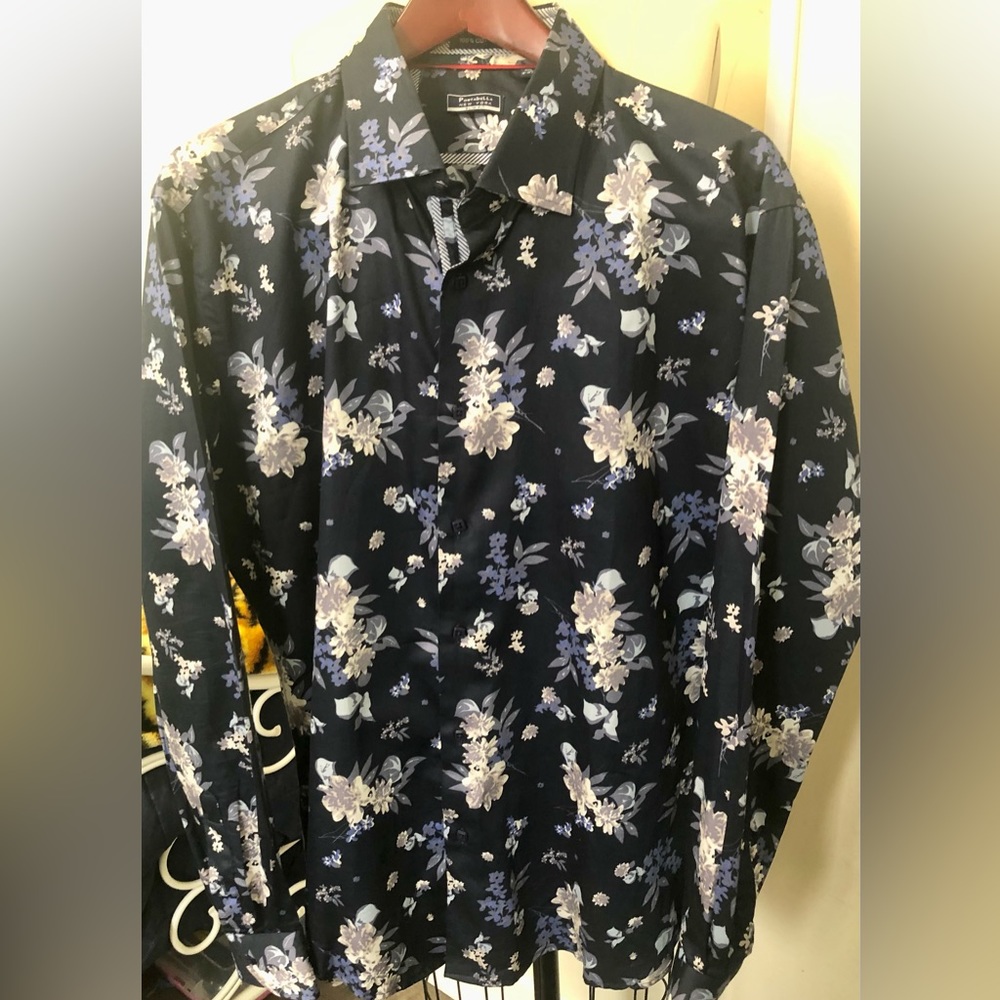 Men’s floral print long sleeve button-up shirt casual, Portabella New York.